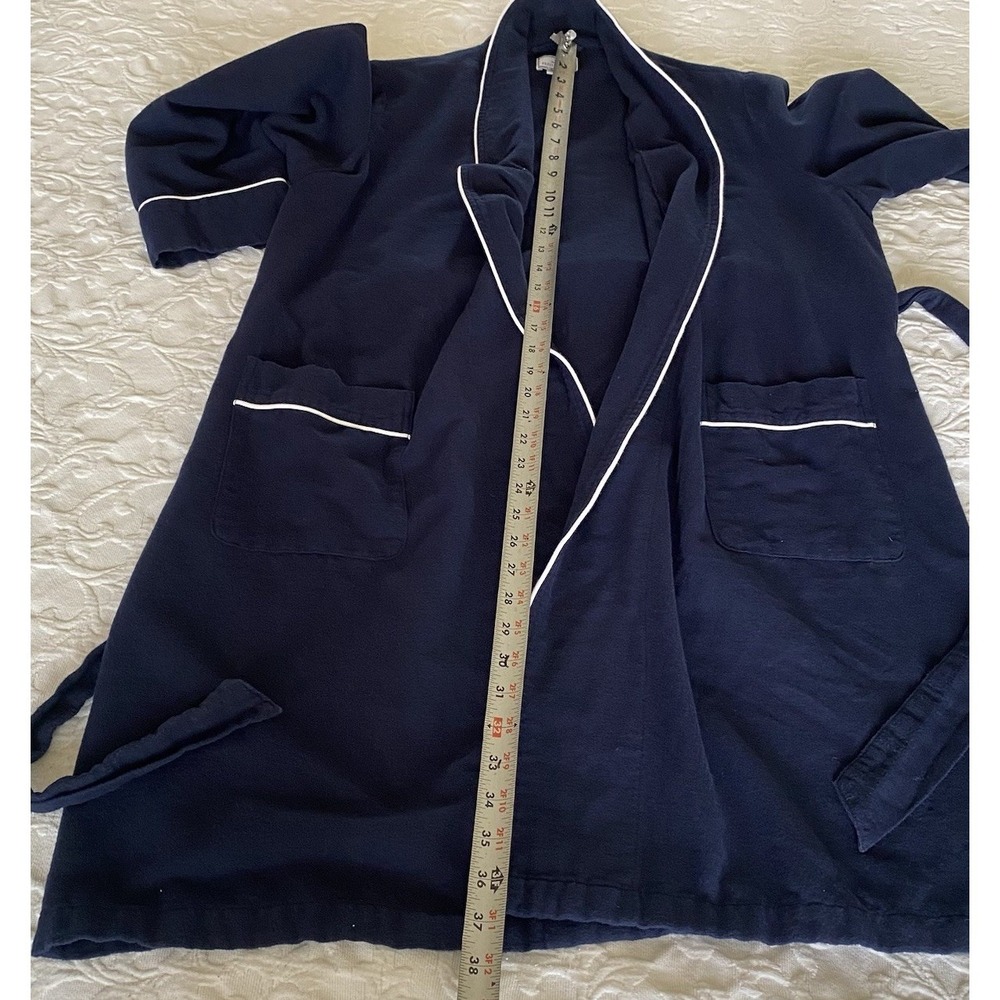 Petite Plume Robe Women M Navy Blue Flannel 100% Cotton Belted Short Pockets - Picture 12 of 13